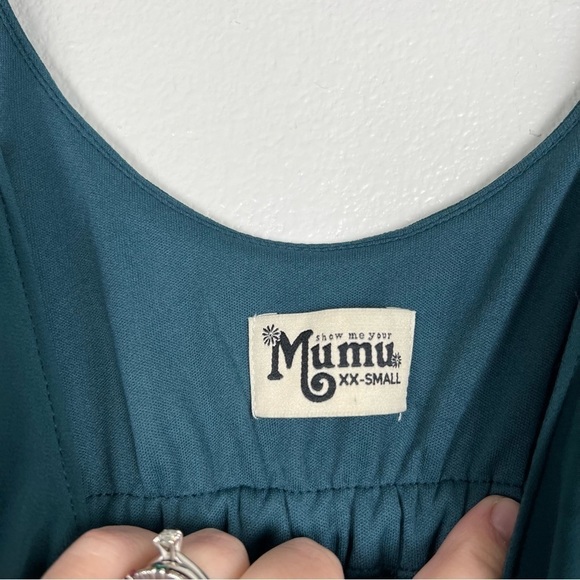 Show Me Your Mumu Caitlin Ruffle Maxi Dress Deep‎ Jade Chiffon Sz XXS - Picture 8 of 9